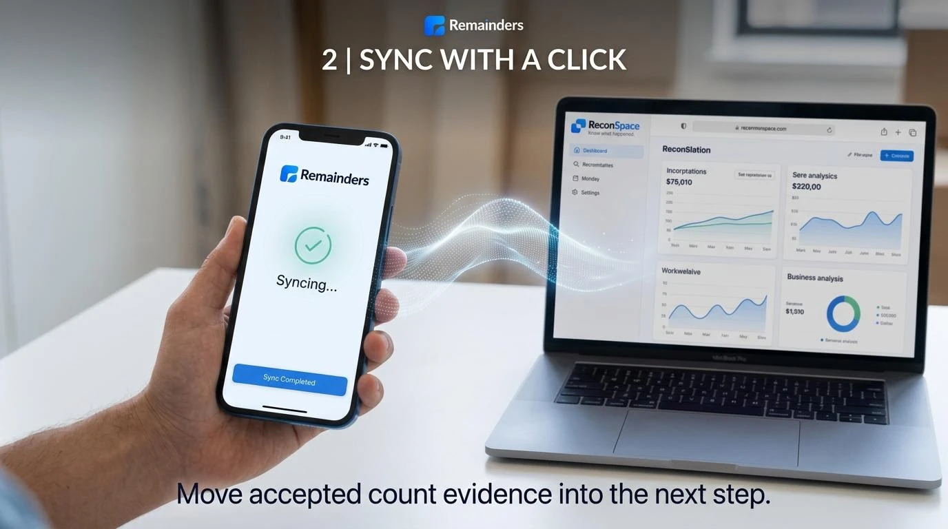 The sync step connecting Remainders count evidence to the business workflow.